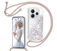 TUUTPU Funda para Xiaomi Redmi Note 14 5G(no para 4G) con Cuerda, Carcasa Brillante Transparente Silicona Protección Case con Colgante Correa de Cuello Arena movediza Caso con Cadena Cordón, Oro Rosa