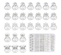 TUUXI Juego de 84 piezas de gemas de diamantes de imitación en espiral, 5 formas, horquillas para el pelo, perlas, flores, gemas de diamantes de imitación, joyas para el cabello, bobina plateada para