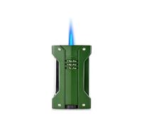 TUVovosd Linterna de triple chorro resistente al viento, portátil, ajustable, ventana de combustible visible, butano recargable, adecuado para acampar al aire libre (verde)