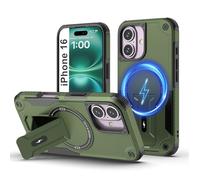 Tuvror Magnetica Funda para iPhone 16 [Compatible con MagSafe] Soporte Incorporado, Protección Militar contra Caídas, Funda Robusta Antichoque para iPhone 16, Verde