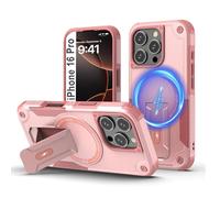 Tuvror Magnetica Funda para iPhone 16 Pro [Compatible con MagSafe] Soporte Incorporado, Protección Militar contra Caídas, Funda Robusta Antichoque para iPhone 16 Pro, Rosa