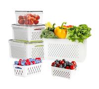Tuwyii 3 Piezas Organizador Nevera, Contenedores Apilables para Vegetales, Fridge Organizer, 3,33L+1,75L+0,85L Recipientes para Alimentos con Tapa y Colador, para Verduras, Frutas, Ensalada