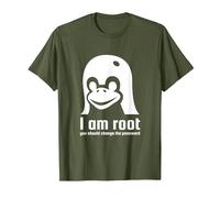 Tux Linux Pingüino I en Root Change The Password G amiseta, Hombre, Verde Oliva, XL