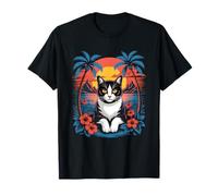 Tuxedo Cat Hawaiian Summer Tropical Beach Vacation Graphic Camiseta