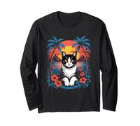 Tuxedo Cat Hawaiian Summer Tropical Beach Vacation Graphic Manga Larga