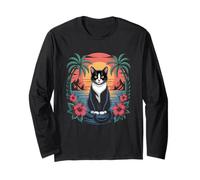 Tuxedo Cat Hawaiian Summer Tropical Beach Vacation Graphic Manga Larga