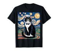 Tuxedo Cat in Starry Sky Art Style for Cat Lovers Pet Fans Camiseta