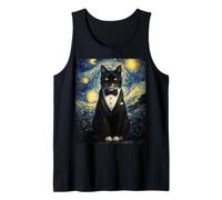 Tuxedo Cat Starry Night Van Gogh Inspired Painting Black Cat Camiseta sin Mangas