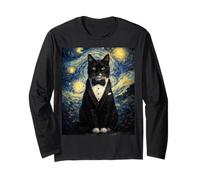 Tuxedo Cat Starry Night Van Gogh Inspired Painting Black Cat Manga Larga