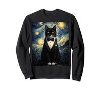 Tuxedo Cat Starry Night Van Gogh Inspired Painting Black Cat Sudadera