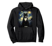 Tuxedo Cat Starry Night Van Gogh Inspired Painting Black Cat Sudadera con Capucha