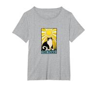 Tuxedo Cat Tarot Card Gorditos Amantes de los Gatos en Blanco y Negro Camiseta, Mujer Tallas Grandes, Gris Jaspeado, 2XL Grande
