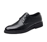 Tuxedo Oxford Shoes for Men Genuine Leather Lace-up Wingtip Hollow Breathable Non Slip Anti-Slip Working(Noir,44 EU)
