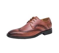 Tuxedo Oxford Shoes for Men Genuine Leather Lace-up Wingtip Non Slip Anti-Slip Hollow Breathable Working Shoes(Brown,38 EU)
