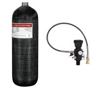 TUXING 6.8L 4500psi Tanque de Aire de Fibra de Carbono(Botella Vacía) Estación de llenado de Paintball con Dos manómetros hasta con Manguera de Alta presión de 24 Pulgadas M18*1.5 (Not Dot Approved)