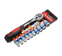 Tuxuseo Juego de llaves de vaso y carraca de 1/2 pulgadas, juego de llaves de vaso de 12 piezas para camiones, electricistas, talleres, garajes, obras, mecánicos, bicicletas, motocicletas y