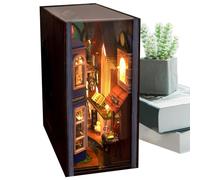 Tuxuseo Kit de rincón de Libros para Bricolaje,Kit de rincón de Libros en Miniatura para Bricolaje - Sujetalibros de 3D,DIY Bookend Tiny House, sujetalibros Creativo con luz LED, decoración de