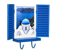 Tuxuseo Soporte para llaves y fotos de ventana mediterránea con 2 ganchos rústicos para llaves y re-gal flotante, para dormitorio de estudiantes, oficina, cocina, salón, pasillo, hogar