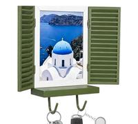 Tuxuseo Soporte para llaves y fotos de ventana mediterránea con 2 ganchos rústicos para llaves y re-gal flotante, para dormitorio de estudiantes, oficina, cocina, salón, pasillo, hogar
