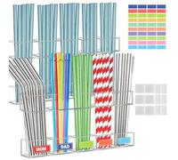 Tuxuseo Soporte para pajita para armario, dispensador de pajitas de pegamento acrílico, ahorro de espacio, contenedor de almacenamiento para cucharas, varillas agitadoras, cafetería bar armario