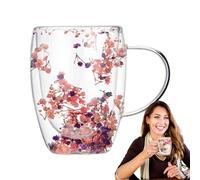 Tuxuseo Taza decorativa de vidrio de doble pared | Aislado Blu-men Taza de café Doble pared - Con Blu-men para caliente y frío