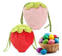 Tuxxjzm Bolsas de felpa para caramelos de fresa, de almacenamiento de golosinas con forma de fresa, diseño de cordón, organizadora de dulces para empacar huevos de Pascua