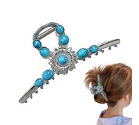 Tuxxjzm Clip de garra occidental de metal, clip de garra de piedra azul | Simulación de horquilla con piedra preciosa azul,Clip de garra con gemas de simulación antideslizante para