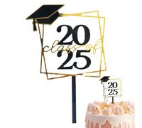 Tuxxjzm Decoración acrílica para cupcakes de graduación, decoración de cupcakes con temática de graduación | Púas de aperitivos estables en negro y dorado, accesorios para cabina de fotos para aula