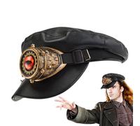 Tuxxjzm Gorra Gavroche Steampunk,Sombrero Gavroche Steampunk - Gorras Newsboy de piel sintética - Sombrero de boina, sombrero gótico estilo Diablo con gafas, accesorio de moda para fiestas
