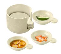 Tuxxjzm Juego de plato y soporte para salsa de inmersión | Plato de inmersión de condimentos con de almacenamiento | Mini recipiente de cerámica para salsa de soja, ketchup, barbacoa, frutas y