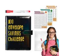 Tuxxjzm Libro de desafíos para ahorrar dinero, carpeta de desafíos de 100 sobres | Archivador de dinero para ahorrar dinero | Divertido Money Challenge Sobres para efectivo Carpeta de presupuesto