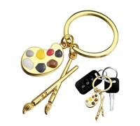 Tuxxjzm Llavero con paleta y pincel, colgante de pinceles de pintura, joyería de pintor, paleta de y llavero de pincel, recuerdo de moda para niños, joyería de mochila de coche