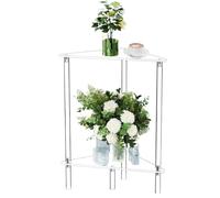 Tuxxjzm Mesita de noche acrílica, mesa auxiliar transparente para vestíbulo, escritorio triangular de 2 niveles, decoración de acrílico para espacios pequeños, mesita de noche para el hogar, muebles