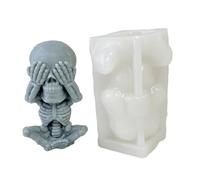 Tuxxjzm Molde de calavera - Hear See Speak No Evil 3D Skull Statue Making Tool - Art Craft Candle Making Epoxy Resin Casting Silicone Mold for Making Collectibles Figurines Home Decor Accents