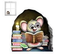 Tuxxjzm Pegatinas de pared con agujero de ratón, pegatinas de pared lindas con diseño de libro de lectura, ratones, habitaciones infantiles, pegatinas de dibujos animados que brillan por la noche para