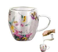 Tuxxjzm Tazas de café de vidrio de doble pared,Tazas de doble pared de vidrio flor, tazas de café de flores secas estéticas, taza de vidrio aislada creativa resistente al calor para adultos,