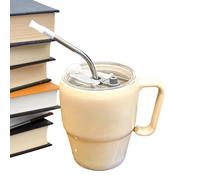 Tuxxjzm Vaso de vidrio con impresión de letras para bebidas frías, vaso de popote a prueba de fugas con asa para camping, picnic, boda, viajes, restaurante, cocina