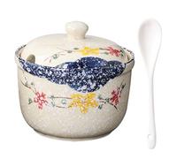 TuYines Azucarero de cerámica con tapa y cuchara, tarros de especias, azucarero de Navidad con tapa para azúcar, sal y queso