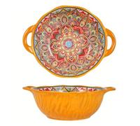TuYines Cuenco para Ensalada de Cerámica, Gran Cuenco para Sopa, Colorido Gran Cuenco para Cereales con Asas, Ø 20cm Cuencos para Sopa con Mango, Cuencos para Postre, Cuenco para Frutas