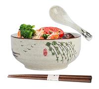 TuYines Cuencos De Ramen,Cuenco de Cerámica para Ramen,Cuencos de Ramen Retro con Palillos y Cucharas,Grande Ensaladera,Bol de Sopa de Ramen Japonés para Pasta,Ensalada