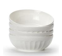 TuYines - Juego de 4 cuencos de cerámica para postres, desayuno, en color blanco, 700 ml, perfectos para helado, sopa, pasta, ensalada, fideos