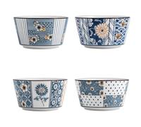 TuYines Juego de 4 Cuencos de Cerámica, Pintados a Mano, Duraderos, Perfectos para Arroz, Sopa, Ensalada o Postre, 4.5 Pulgadas de Diámetro, 2.5 Pulgadas de Altura, Lavavajillas Seguros