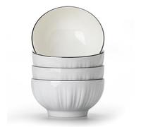 TuYines Juego de 4 cuencos para cereales, cuencos de postre de cerámica, cuenco de desayuno, cuenco blanco de cerámica de 700 ml, cuencos ideales para helados, sopas, pastas, ensaladas, fideos, 15 x 8