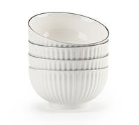 TuYines Juego de 4 cuencos para cereales, cuencos de postre de cerámica, cuenco de desayuno, cuenco blanco de cerámica de 700 ml, cuencos ideales para helados, sopas, pastas, ensaladas, fideos, 15 x 8