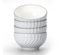 TuYines Juego de 4 cuencos para cereales, cuencos hondos de sopa blancos, 700 ml, 15 x 8 cm, cuencos de cerámica, juego de cuencos para ensalada de avena, aptos para microondas (C)