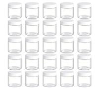 TUZAZO - Paquete de 24 tarros de plástico pequeños de 2 onzas con tapas y etiquetas, sin BPA, recipientes de plástico transparentes redondos vacíos para loción, crema, ungüentos, muestras
