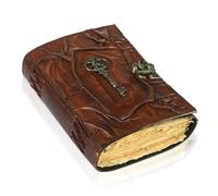 TUZECH Libro de hechizos encuadernado en cuero, diario con borde de cubierta, papel con estampado de grimorio, cuaderno gótico en espiral, cuaderno vintage antiguo para hombres y mujeres (La llave)