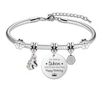 TUZELIYA 10-18 regalo de cumpleaños para niñas, pulsera fina con colgante de unicornio y trébol de cuatro hojas para niñas, adolescentes, hijas, nietas, sobrinas, amigas, 17+4, Metal, No aplicable