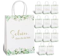 TUZELIYA 12 bolsas de papel con diseño de «Schön dass Du Da Bist » (21 x 15 x 8 cm), color blanco eucalipto