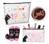 TUZELIYA 2025 Cumpleaños Originales Mujeres, 3 Piezas Incluye Neceser Cosmético, Calcetines y Espejo de Bolsillo, Regalo de Cumpleaños para Mujer, Regalos Divertidos para Mujer, Niña Hija Mamá, 1965